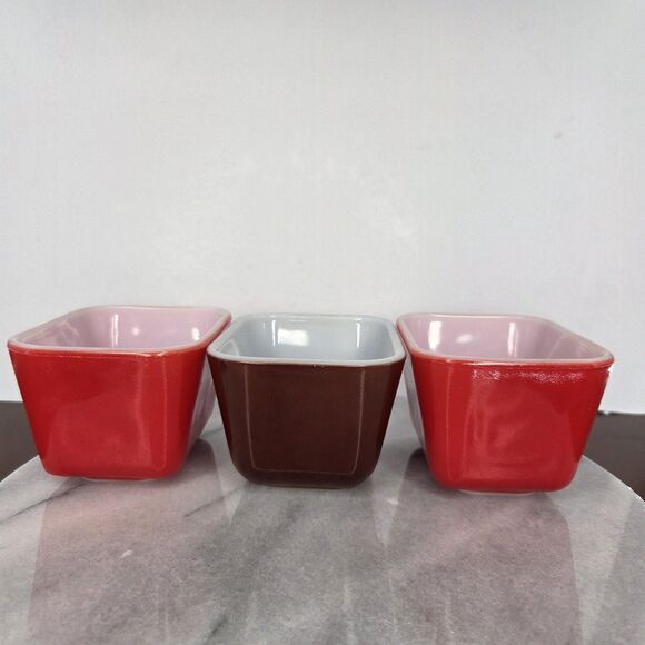 Vintage Pyrex 501-B Refrigerator Dish Lot 3 Red Brown 1.5 Cup Made USA Opal - Picture 6 of 10